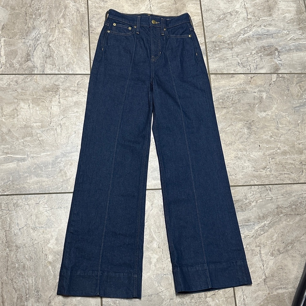 J. Crew Dark Blue wide leg trouser jeans with stacked buttons